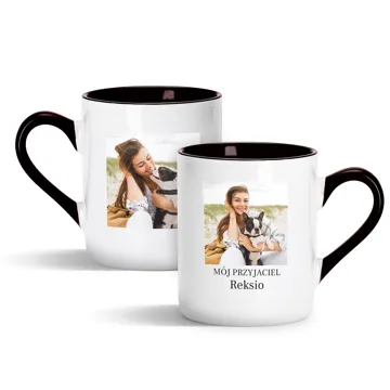 Personalizowany kubek ze zdjęciem Twojego Pupila czarne ucho czarny środek