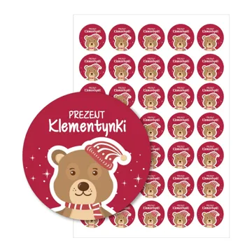 Naklejki świąteczne na prezenty z misiem własny tekst