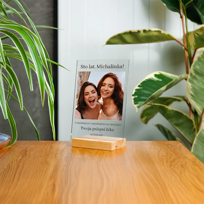 Życzenia na szkle ze zdjęciem prezent na urodziny 21x15 cm
