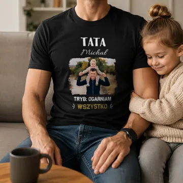 Personalizowana koszulka dla taty ze zdjęciem i imieniem czarna męska