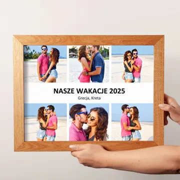 Kolaż zdjęć z wakacji plakat w drewnianej ramie 30x40 cm