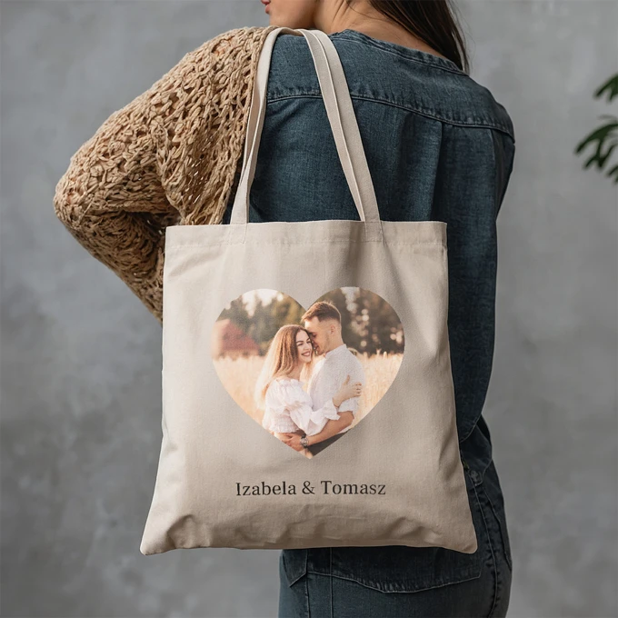 Bawełniana torba na prezent dla pary Twoje zdjęcie imiona