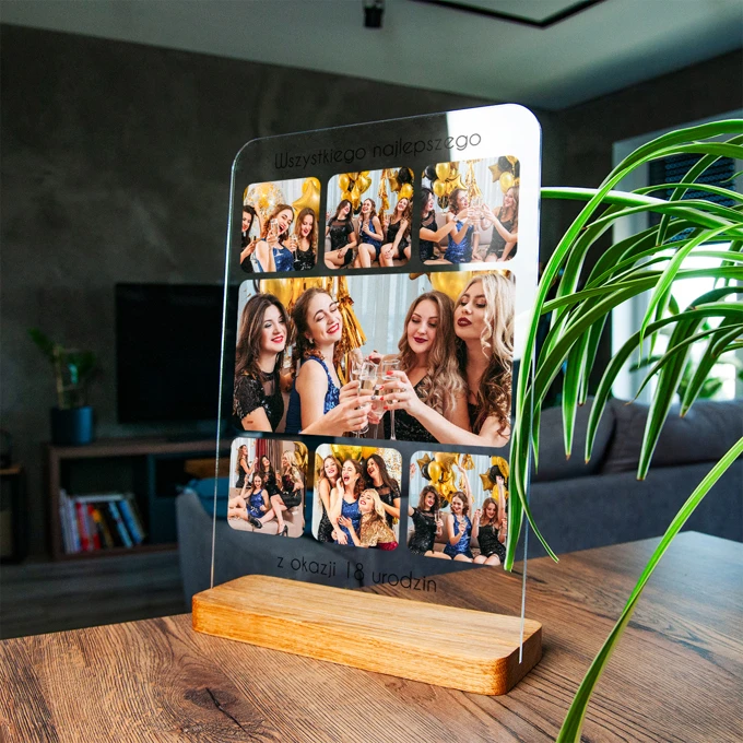 Prezent na 18 urodziny kolaż zdjęć na szkle A4