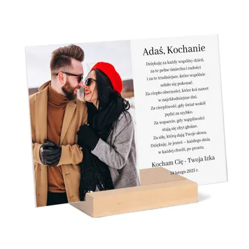 Ramka podziękowanie na szkle akrylowym ze zdjęciem i tekstem 15x21 cm prezent na Walentynki