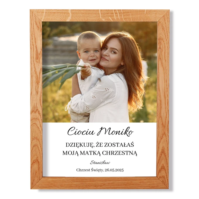 Podziękowanie na Chrzest dla Matki Chrzestnej zdjęcie w drewnianej ramie 30x40 cm