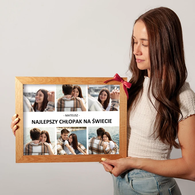Plakat ze zdjęć w drewnianej ramie prezent na Dzień Chłopaka 40x30 cm