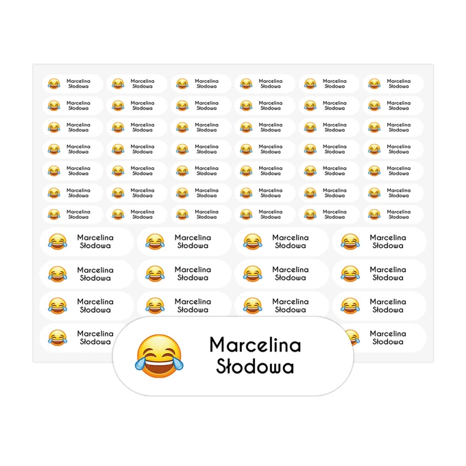 Naklejki imienne w 1 dzień na przybory szkolne dziecka emoji śmiech arkusz 58 sztuk