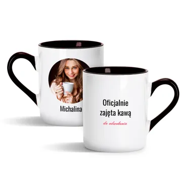 Kubek ze zdjęciem i własnym napisem imieniem zabawny prezent z czarnym wnętrzem i uchem