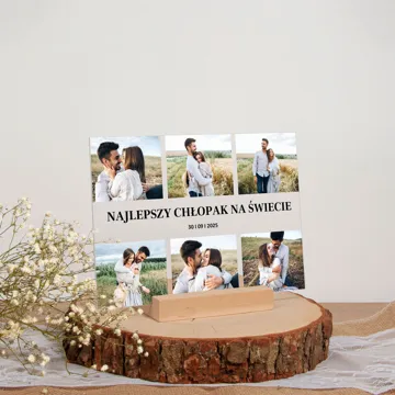 Prezent dla chłopaka na Dzień Chłopaka kolaż zdjęć na szkle personalizacja 21x15 cm