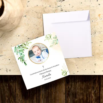 Kartka personalizowana ze zdjęciem dziecka na podziękowania dla dziadków na chrzest