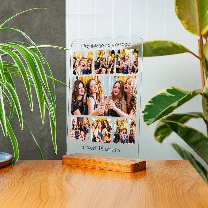 Prezent na 18 urodziny kolaż zdjęć na szkle A4