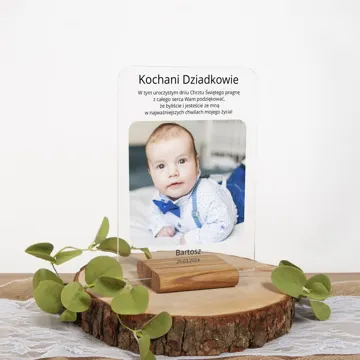 Podziękowania dla dziadków na chrzest ze zdjęciem dziecka ramka A5