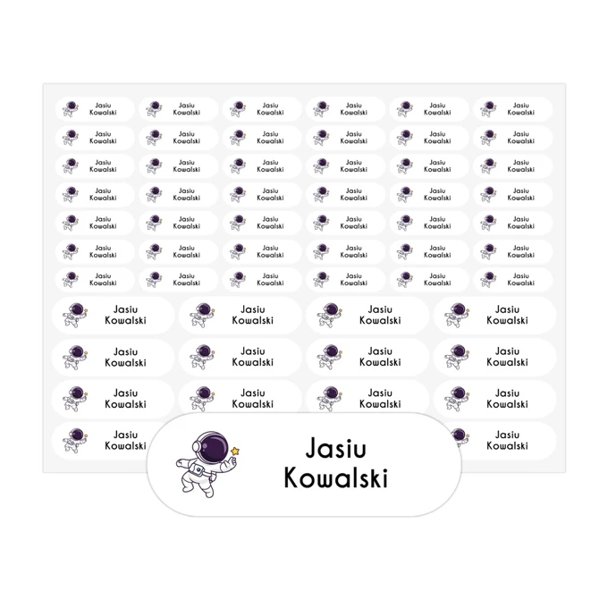 Etykiety imienne do naprasowania na odzież arkusz 58 sztuk kosmos