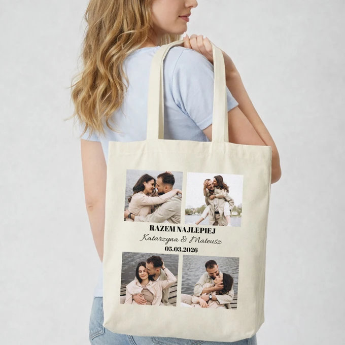 Torba ze zdjęciem na zakupy dla pary prezent na Walentynki rocznicę