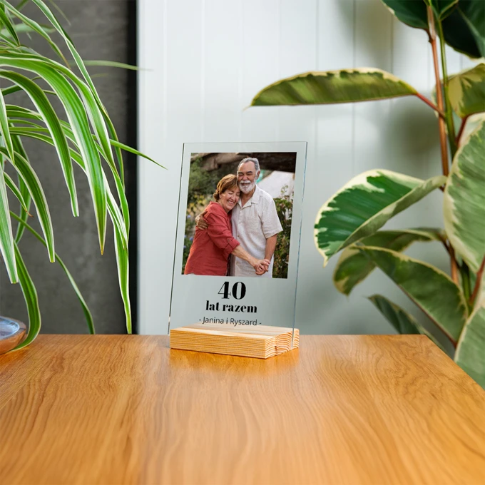 Statuetka ze zdjęciem prezent na rocznicę ślubu ramka ze zdjęciem na szkle akrylowym 15x21 cm