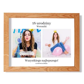 Prezent na 18 urodziny osiemnastkę plakat ze zdjęć w drewnianej ramie 40x30 cm