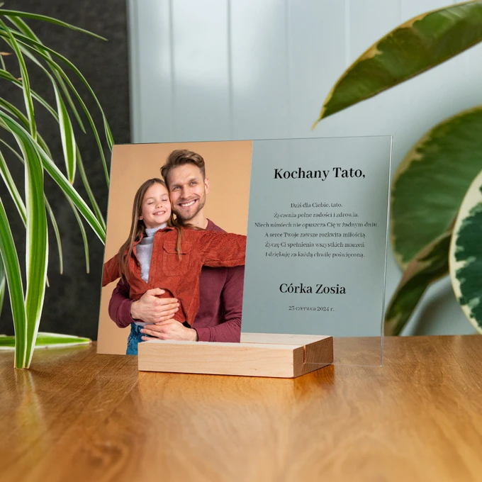 Ramka podziękowanie na szkle akrylowym ze zdjęciem i tekstem prezent dla Taty 15x21 cm