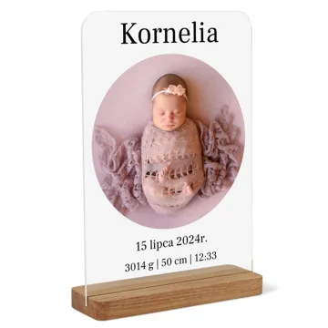 Druk na szkle prezent dla noworodka metryczka ze zdjęciem A4