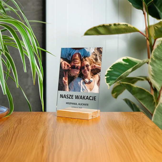 Zdjęcie z wakacji na szkle ramka 15x21 cm z Twoim podpisem