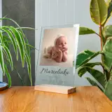 Zdjęcie na szkle z podstawką metryczka ze zdjęciem na szkle akrylowym A4