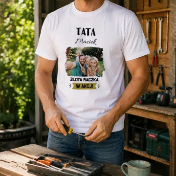Personalizowana koszulka ze zdjęciem i imieniem na Dzień Taty biała męska