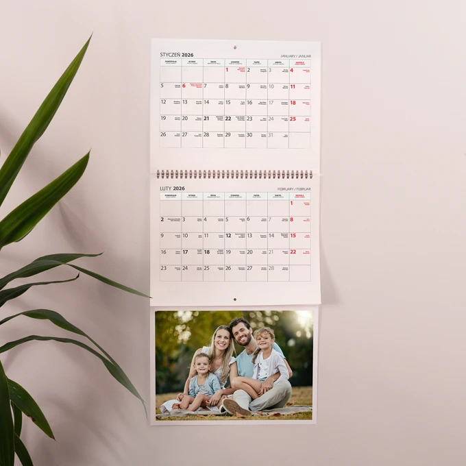 Fotokalendarz trójdzielny z Twoim zdjęciem XL długi planer ścienny z zawieszką 71 cm
