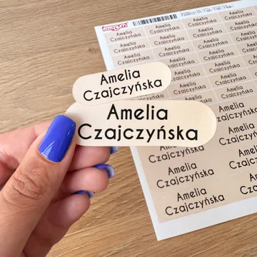 Naklejki imienne imienniki na przybory szkolne wodoodporne metki 58 sztuk