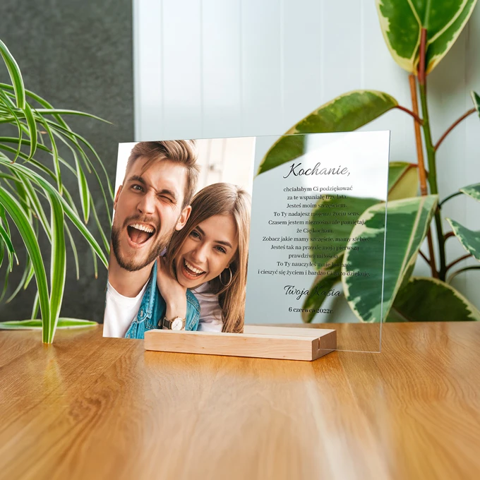 Ramka podziękowanie na szkle akrylowym ze zdjęciem i tekstem 21x30 cm