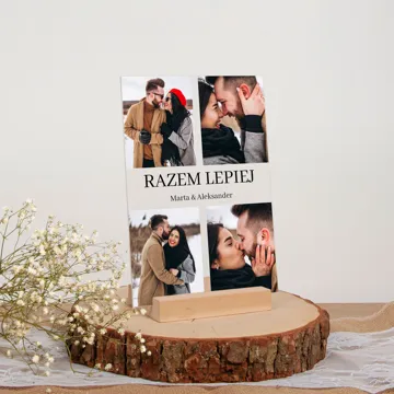 Prezent na Walentynki ramka ze zdjęciami i imionami pary wydruk na szkle 15x21 cm
