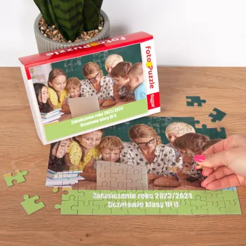 Puzzle ze zdjęcia uczniów dla nauczyciela prezent na zakończenie roku szkolnego 96 el.