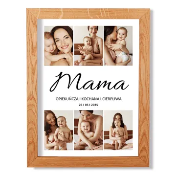 Prezent dla Mamy na Dzień Mamy urodziny plakat z kolażem zdjęć w drewnianej ramie 30x40 cm