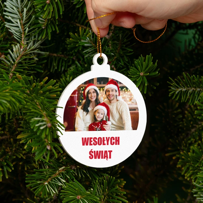 Bombka choinkowa z Twoim zdjęciem tekstem + opakowanie prezentowe