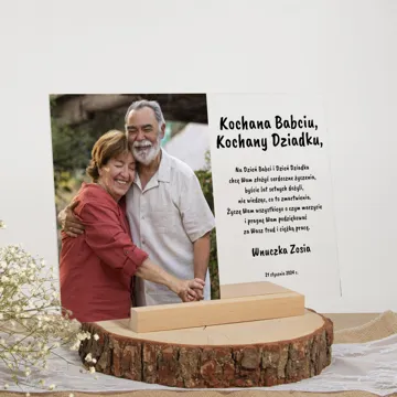 Ramka podziękowanie na szkle akrylowym ze zdjęciem i tekstem prezent dla Babci i Dziadka 21x30cm
