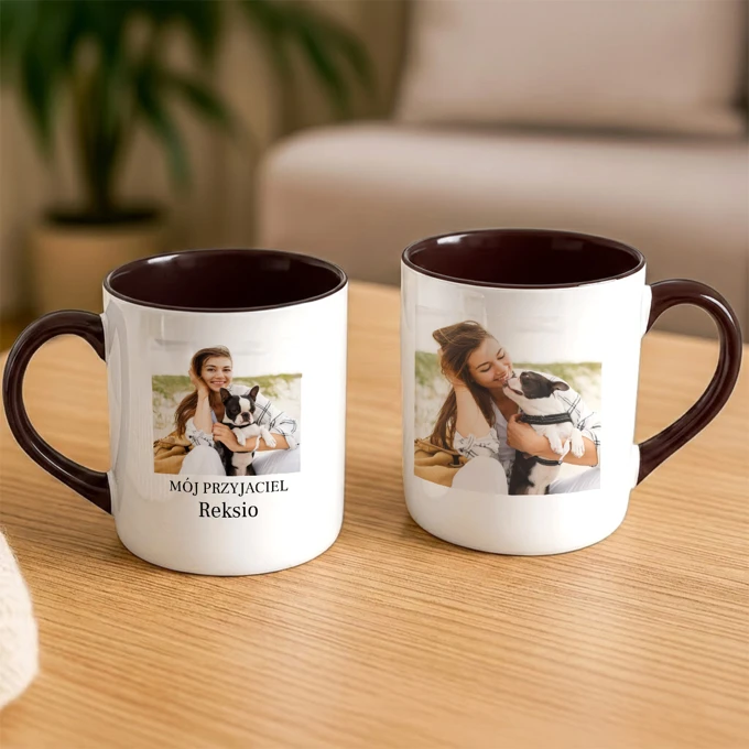 Personalizowany kubek ze zdjęciem Twojego Pupila czarne ucho czarny środek