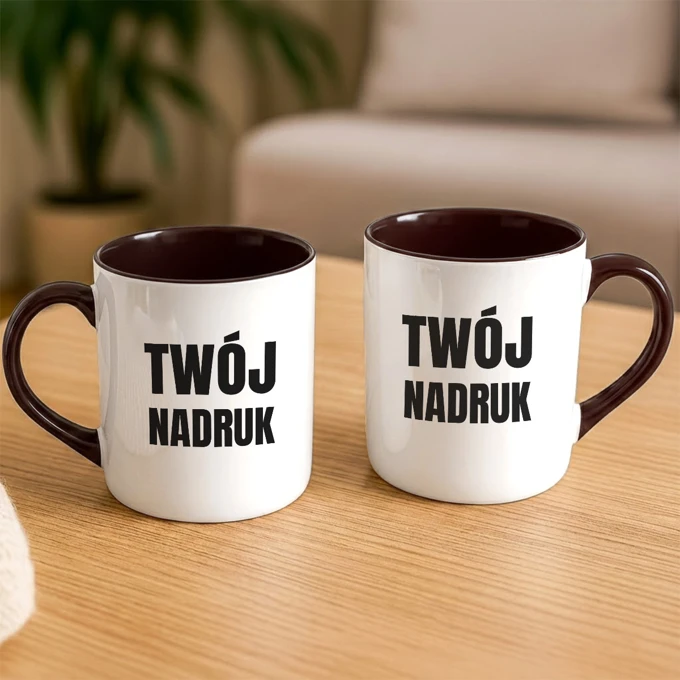 Kubek z Twoim nadrukiem własnym projektem czarne ucho czarny środek