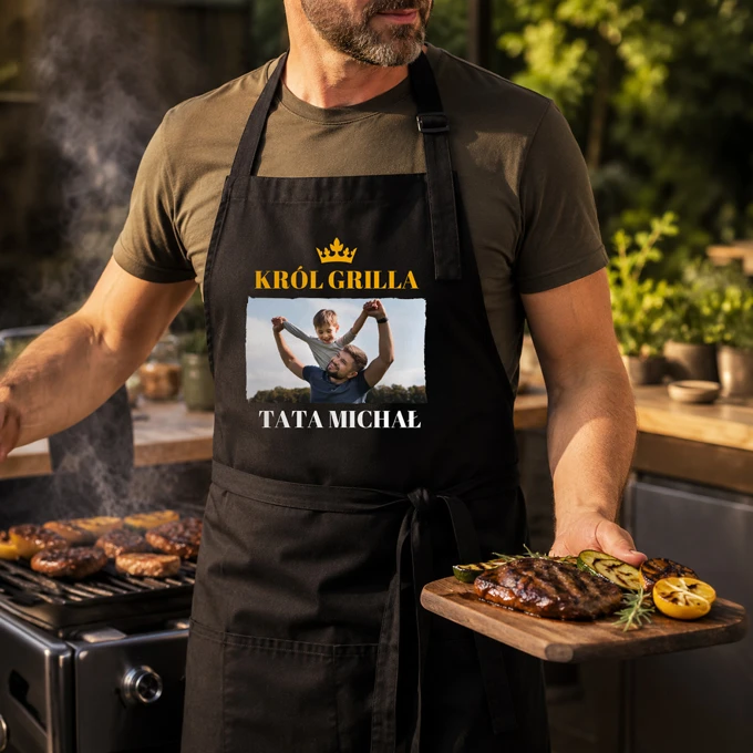 Personalizowany fartuch na grilla dla Taty ze zdjęciem i imieniem