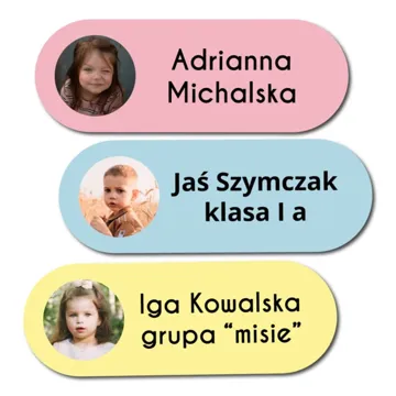 Naklejki imienne ze zdjęciem dziecka na przybory szkolne wodoodporne metki imienniki 58 sztuk