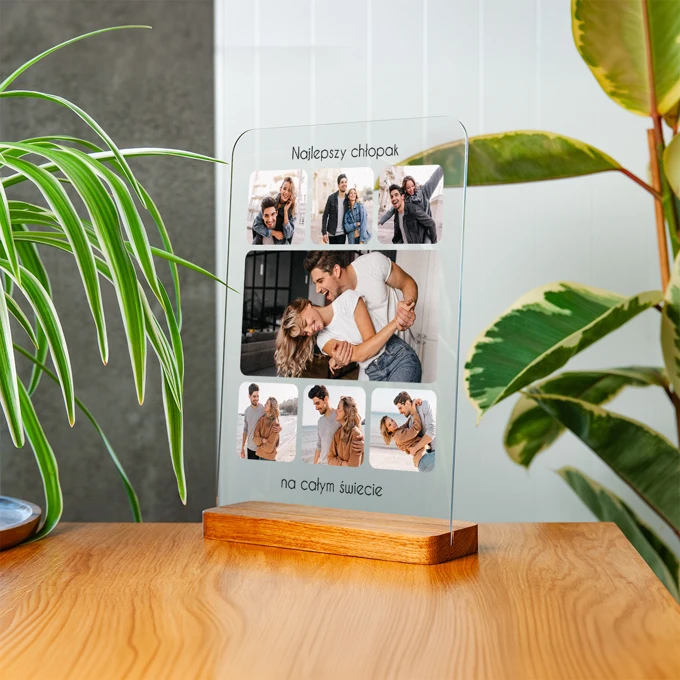 Ramka z Twoim zdjęciem i tekstem na szkle akrylowym kolaż zdjęć A4