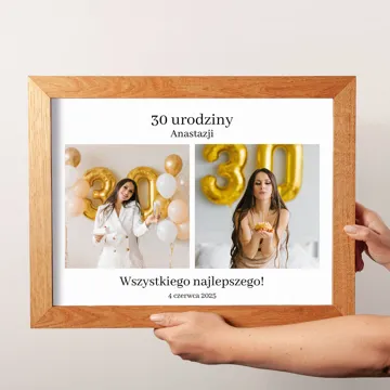 Prezent na 30 urodziny personalizowany plakat ze zdjęć w drewnianej ramie 40x30 cm