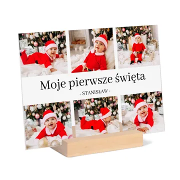 Pleksi z nadrukiem Moje Pierwsze Święta kolaż zdjęć własny tekst 21x15 cm