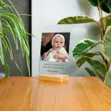 Podziękowanie dla Ojca Chrzestnego na chrzest statuetka zdjęcie dziecka na szkle z dedykacją 15x21 cm