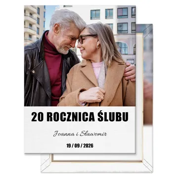 Prezent na 20 rocznicę ślubu obraz z Twojego zdjęcia na płotnie z imionami datą 30x40 cm