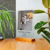Pamiątka po kocie statuetka ze zdjęciem na szkle A4