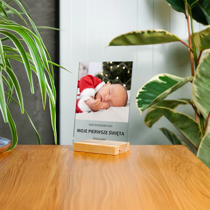 Świąteczna ramka ze zdjęciem PIERWSZE ŚWIĘTA DZIECKA personalizacja tekstem 15x21 cm