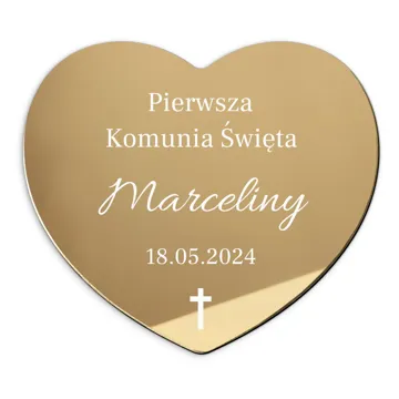 Magnes serce lustrzane złoto podziękowania dla gości na komunię personalizacja własnym tekstem