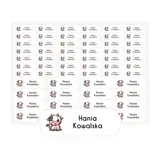 Naprasowanki na ubrania z imieniem arkusz 58 sztuk krówka