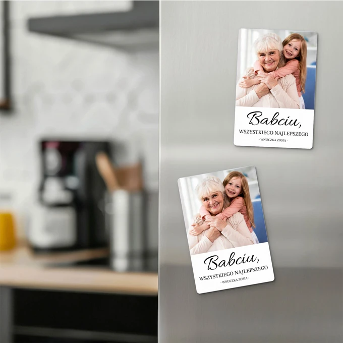 Prezent dla Babci personalizowany magnes ze zdjęciem i podpisem 7x10 cm wykończenie matowe