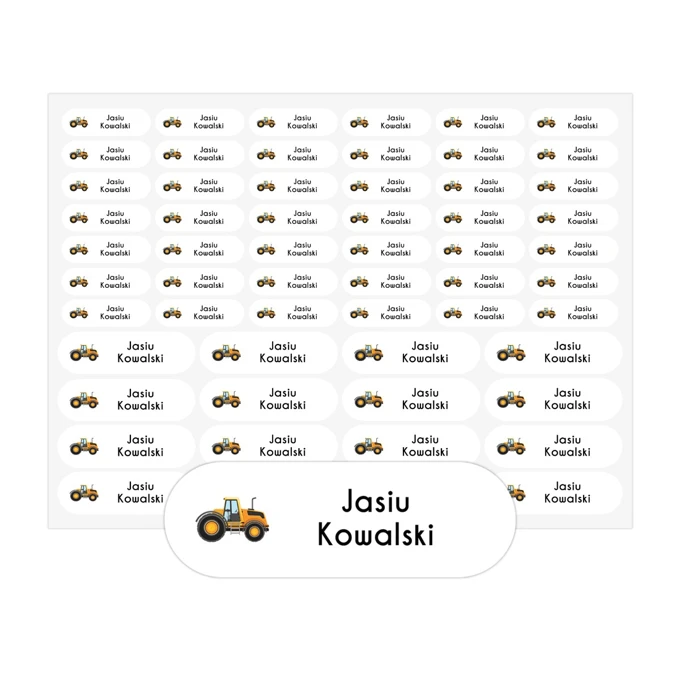 Naprasowanki na ubrania dla dzieci z grafiką imieniem arkusz 58 sztuk traktor