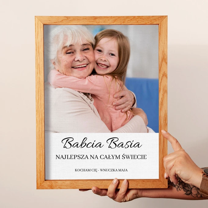 Najlepsza Babcia na Świecie zdjęcie w ramie personalizacja imieniem prezent dla babci obraz 30x40 cm