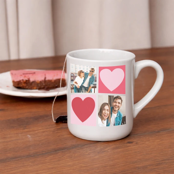 Kubek personalizowany z własnych zdjęć serca kolaż